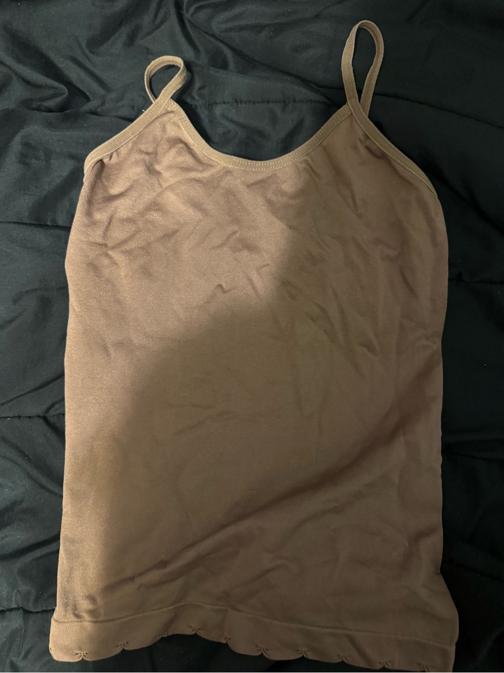 Women’s Scallop-Hem Brown Spaghetti Strap Tank Top